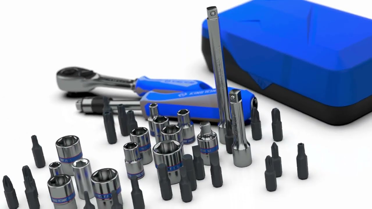 KING TONY 2539MR-AM 1/4"DR. Combination Socket Set 3D Animation