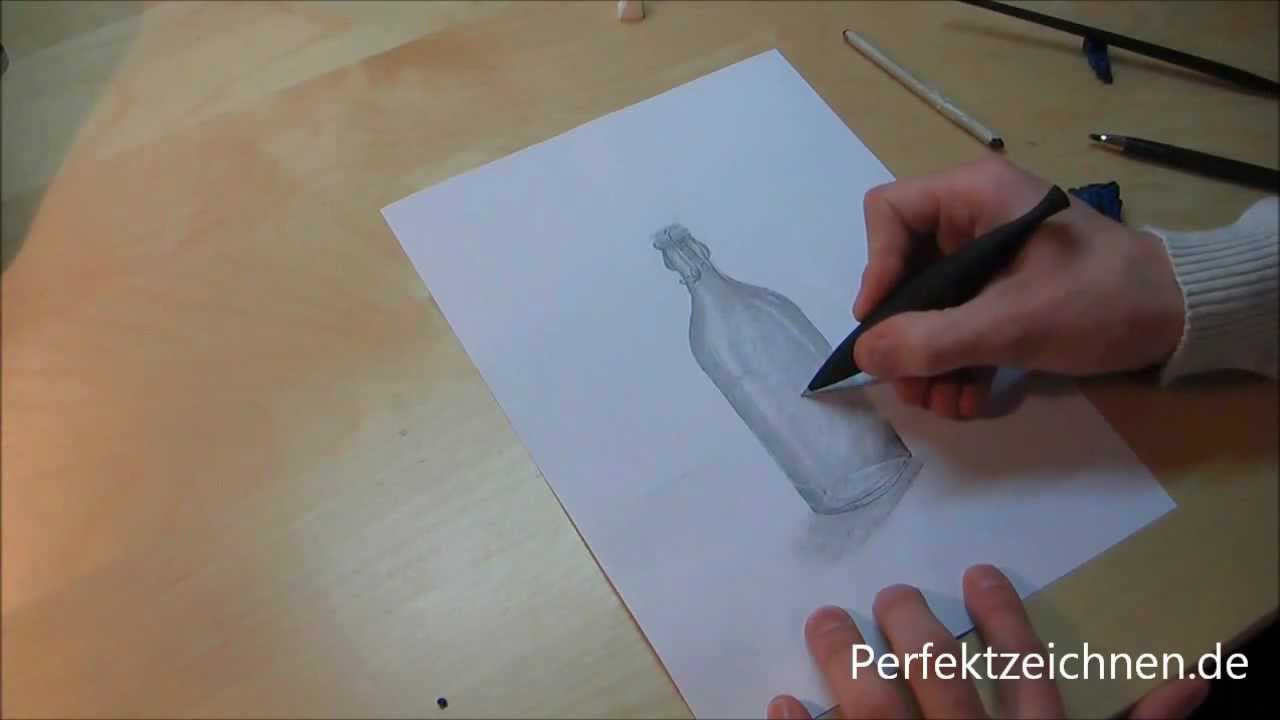 Vorsicht GLAS ! Perfekt Zeichnen Lernen: Flasche Zeichnen [Lektion 11]