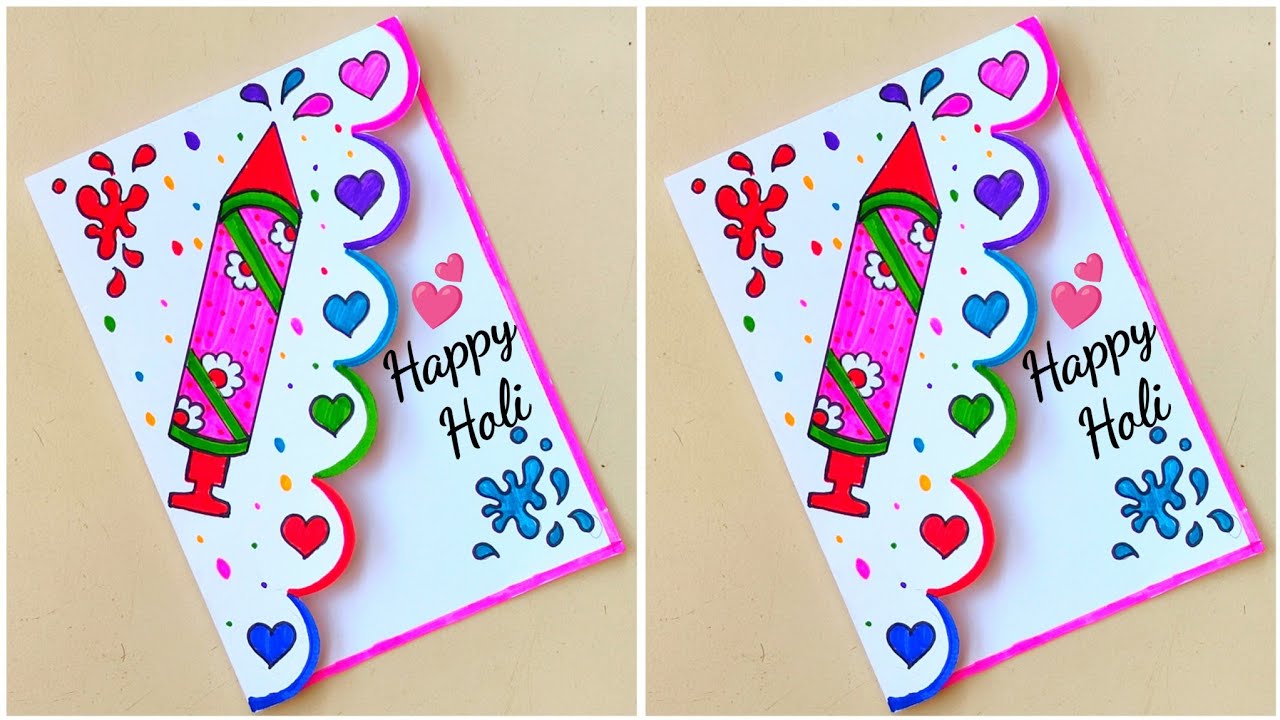 Happy Holi Greeting Card/Holi Card/Handmade Holi Card/DIY Beautiful Holi Greeting Card making ideas