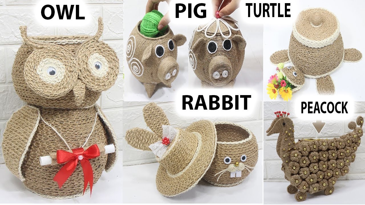 5 Animal style storage box from jute rope | Jute storage box