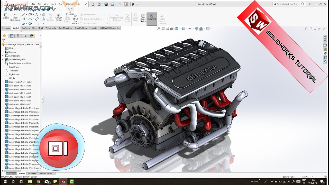 Solidworks tutorials  V12 engine | Ep 01 Full HD 😍