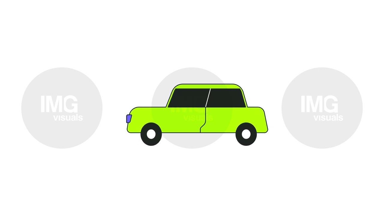 Driving retro sedan green car side view 2D cartoon object animation