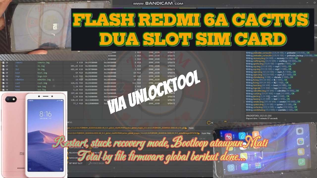 Flash redmi 6a cactus dua slot tampa UBL via UNLCOKTOOL firmware tested