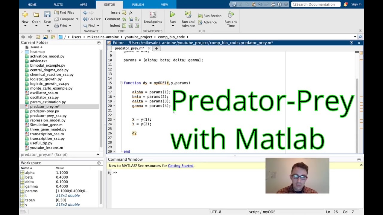 Matlab Code for Predator-Prey Model