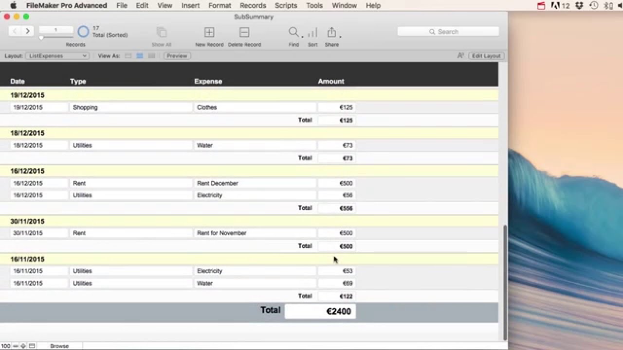 Filemaker Pro - Sub Summary Report