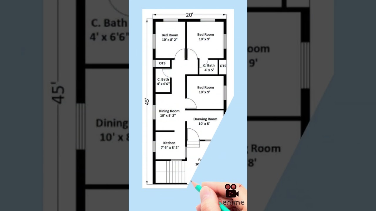 20x45 Feet Ghar Ka Naksha ll 900sqft modern home