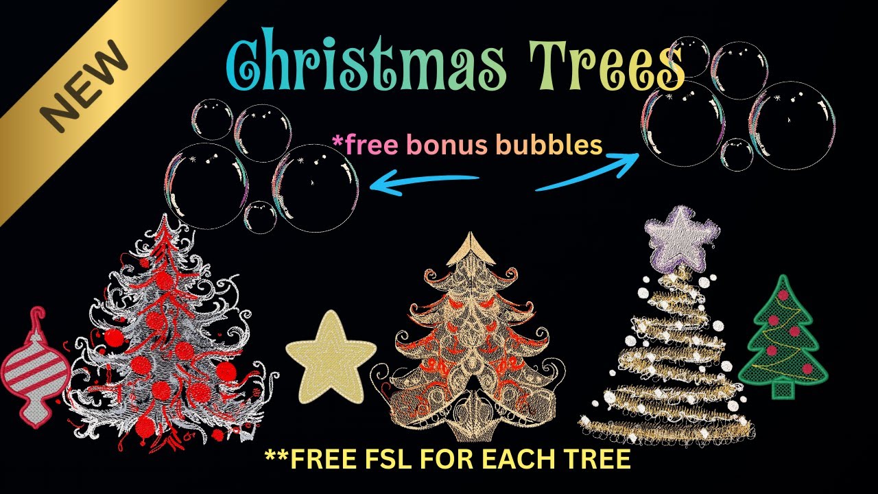 🎄 Christmas Tree Embroidery Designs Bundle Holiday Trees Freestanding Lace Designs & Bubble Set
