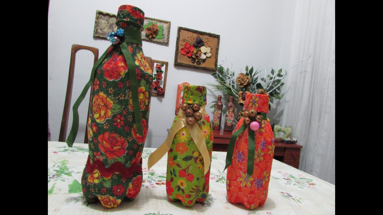 Como decorar garrafa PET com tecido