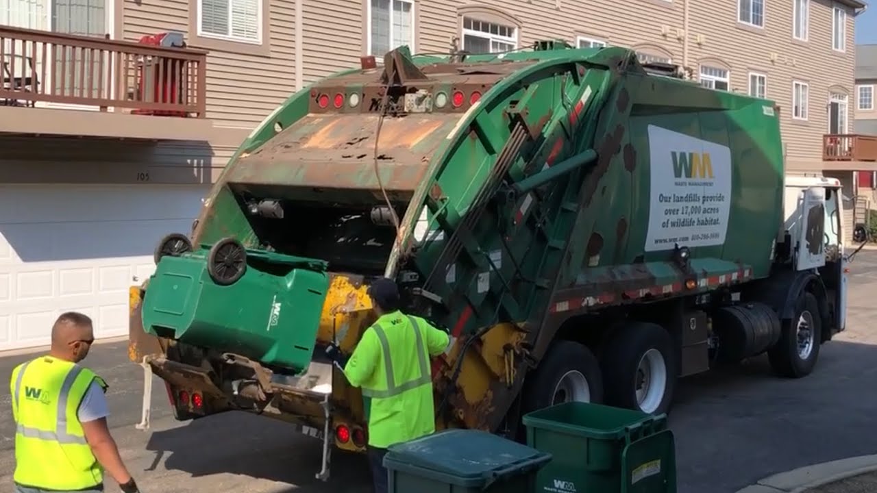 Waste Management Mack LE Rear Loader Garbage Truck Packing Trash