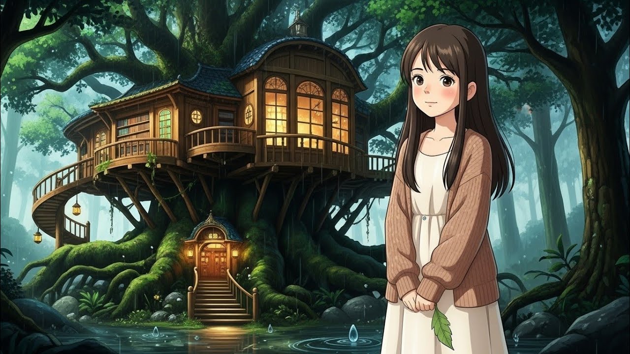 Forest Library in the Rain 🌿A Ghibli-Style ASMR, cozy anime ambience 