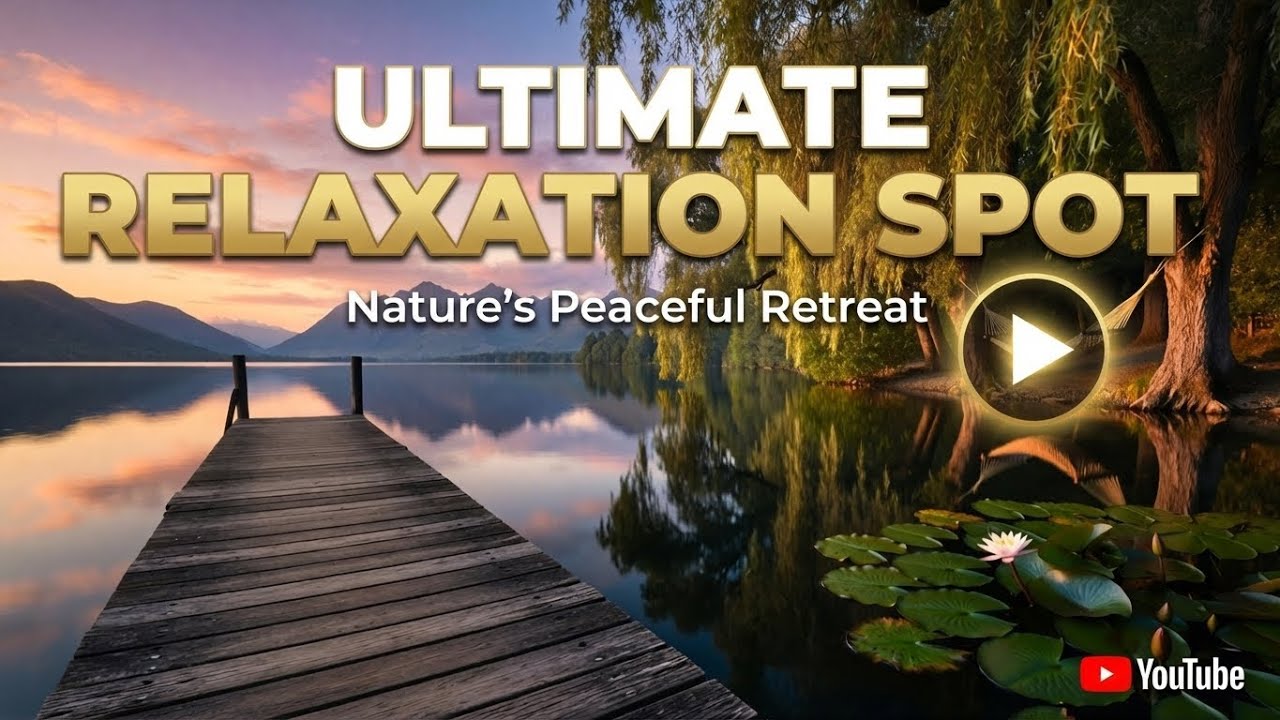 Peaceful Lakeside Sunset  Tranquil Nature Scenery with Mountain Views & Willow Trees