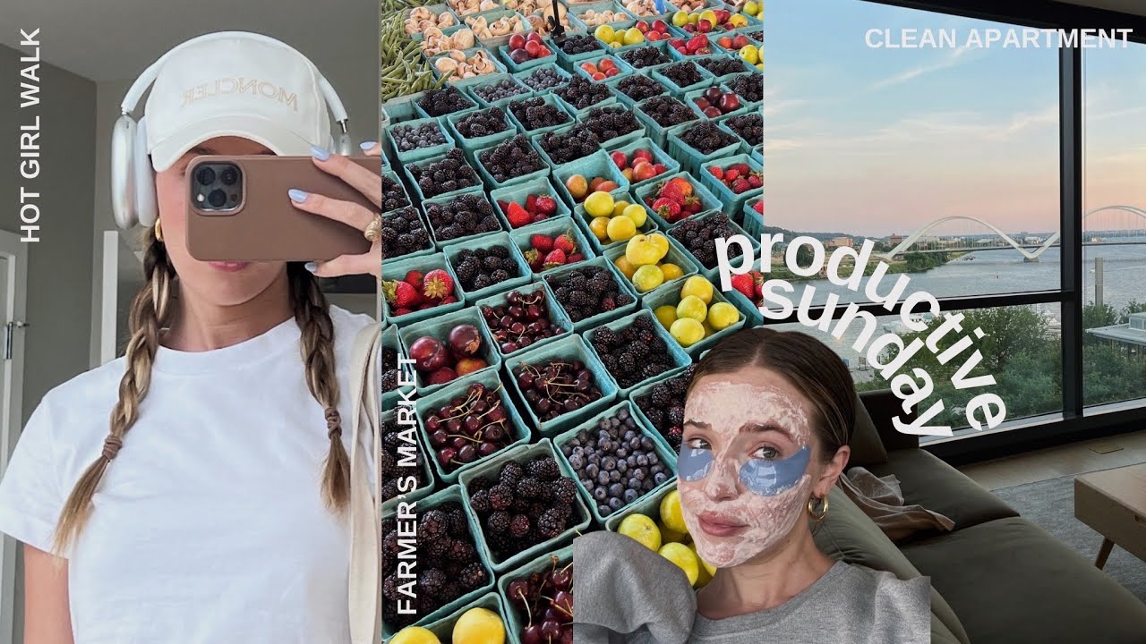 productive sunday vlog 💘 | farmer's market, hot girl walk, clean apartment