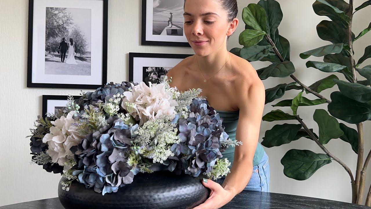 Centro de mesa de hortensias artificiales