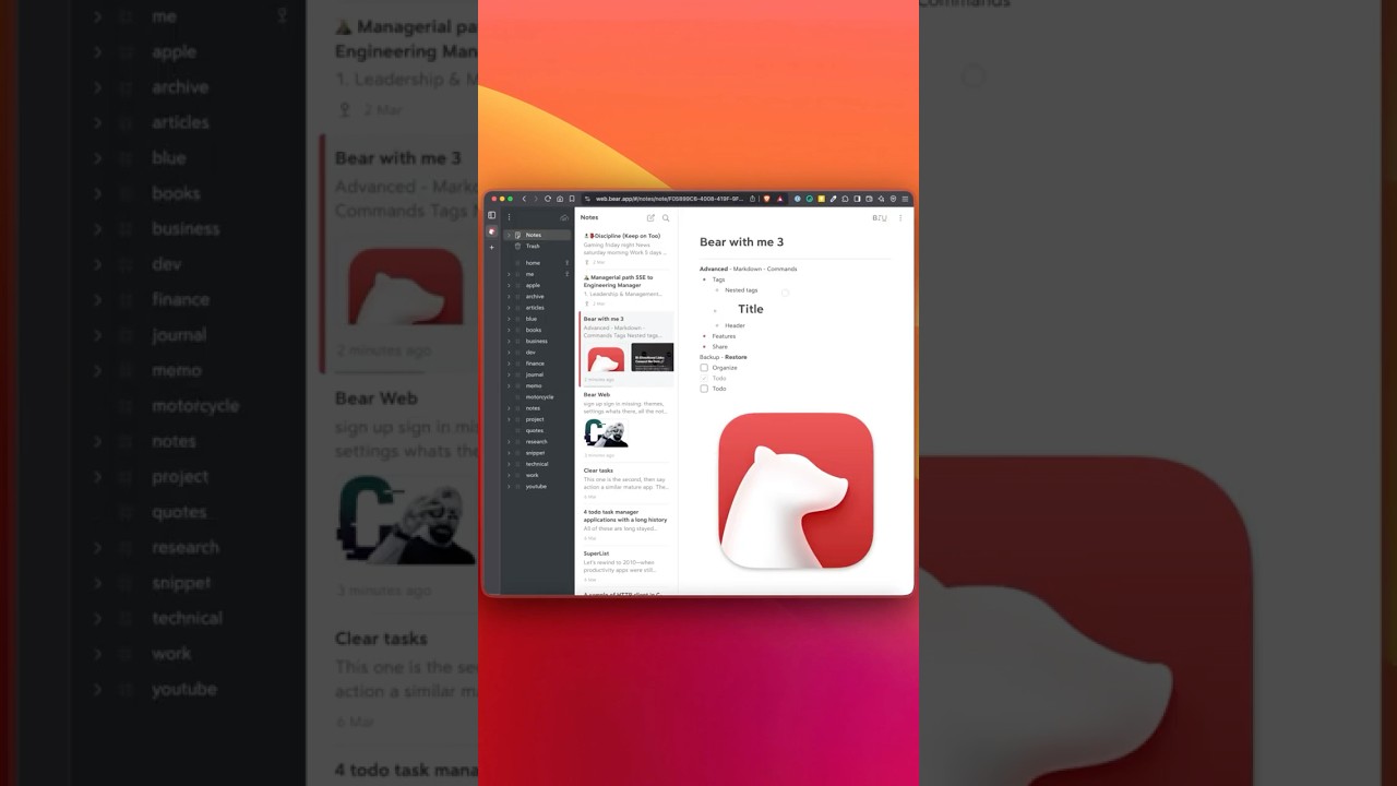 Простой процесс входа в Bear for Web #bearapp #bearnote #bearwebapp #notetaking #notes