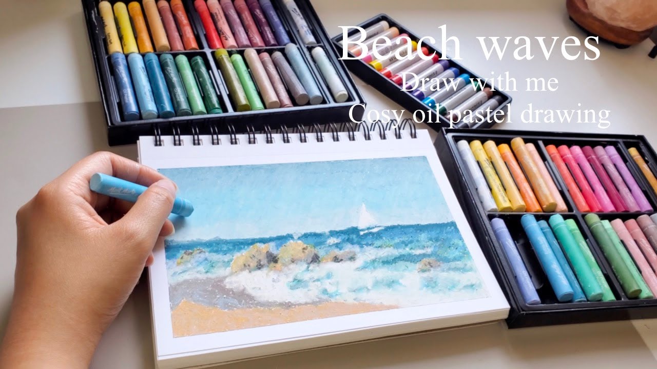 Draw with me! beach waves! 🌊 learning how to paint land/seascape and water 💧