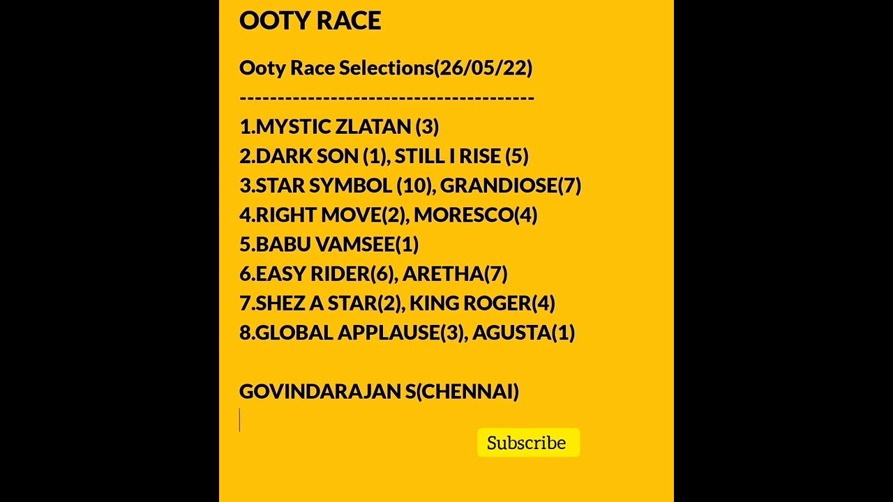 OOTY RACE SELECTION (26/05/22)@allindiaracechannel