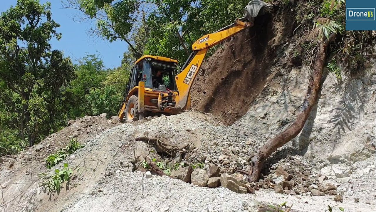 JCB Backhoe Loader-Cutting Hill Making-Hilly Road-Happy Hilly-Farmer Villagers