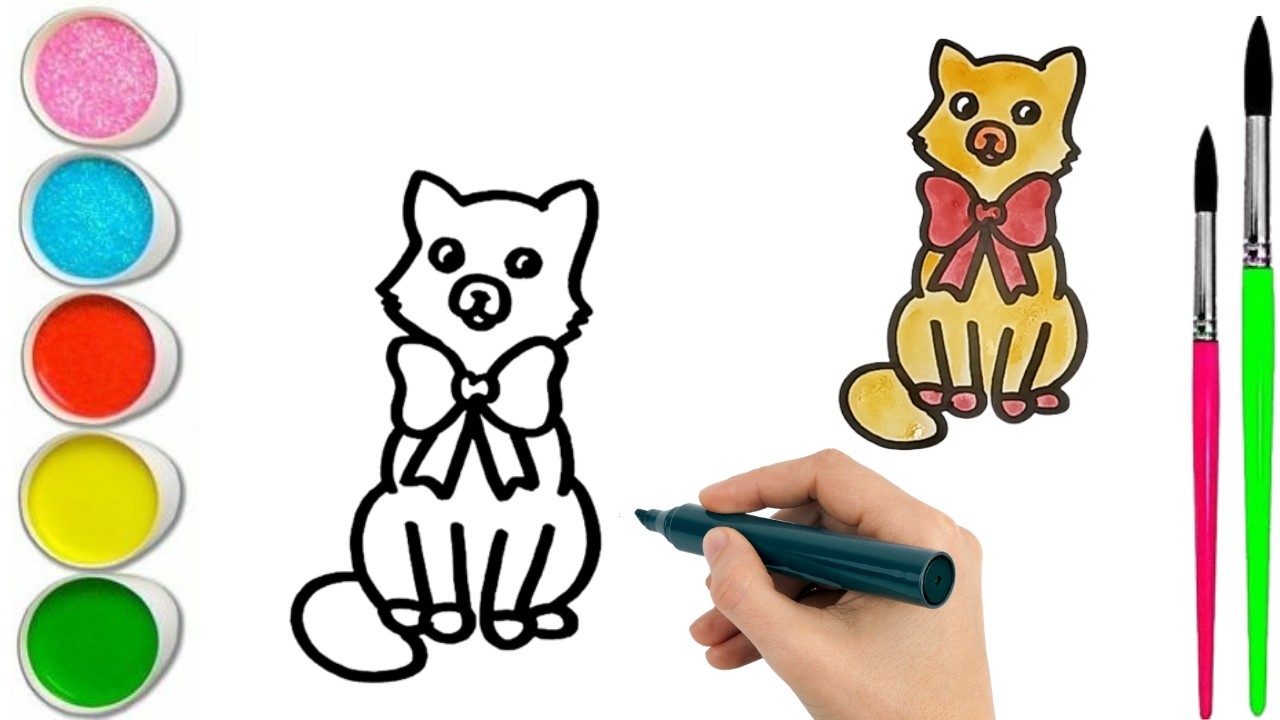 How To Draw  cute Dog Drawing, Painting & water Coloring For Kids and Toddlers_🌈🎨