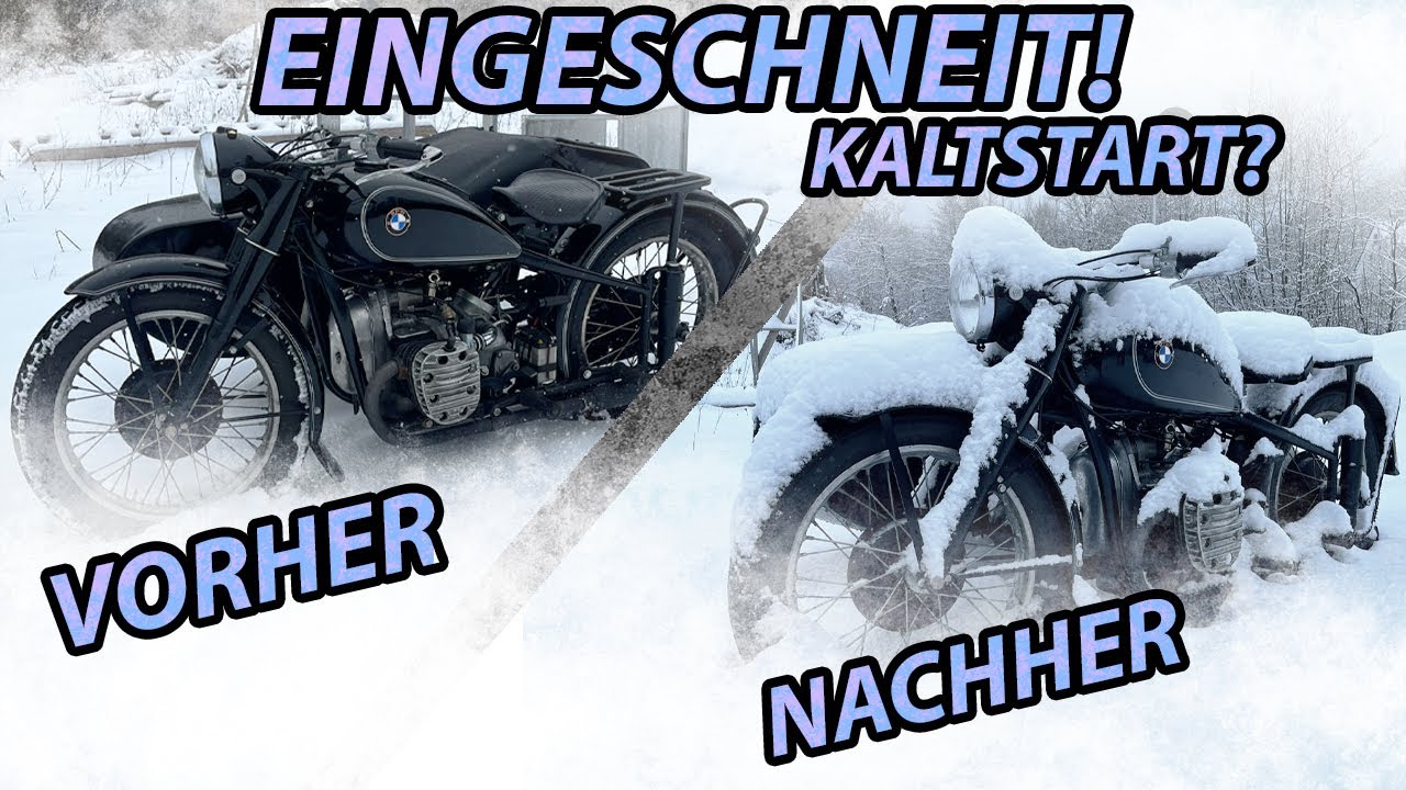 Kaltstart bei Neuschnee und -10 Grad Ural M72 und Chang Jiang Gespann
