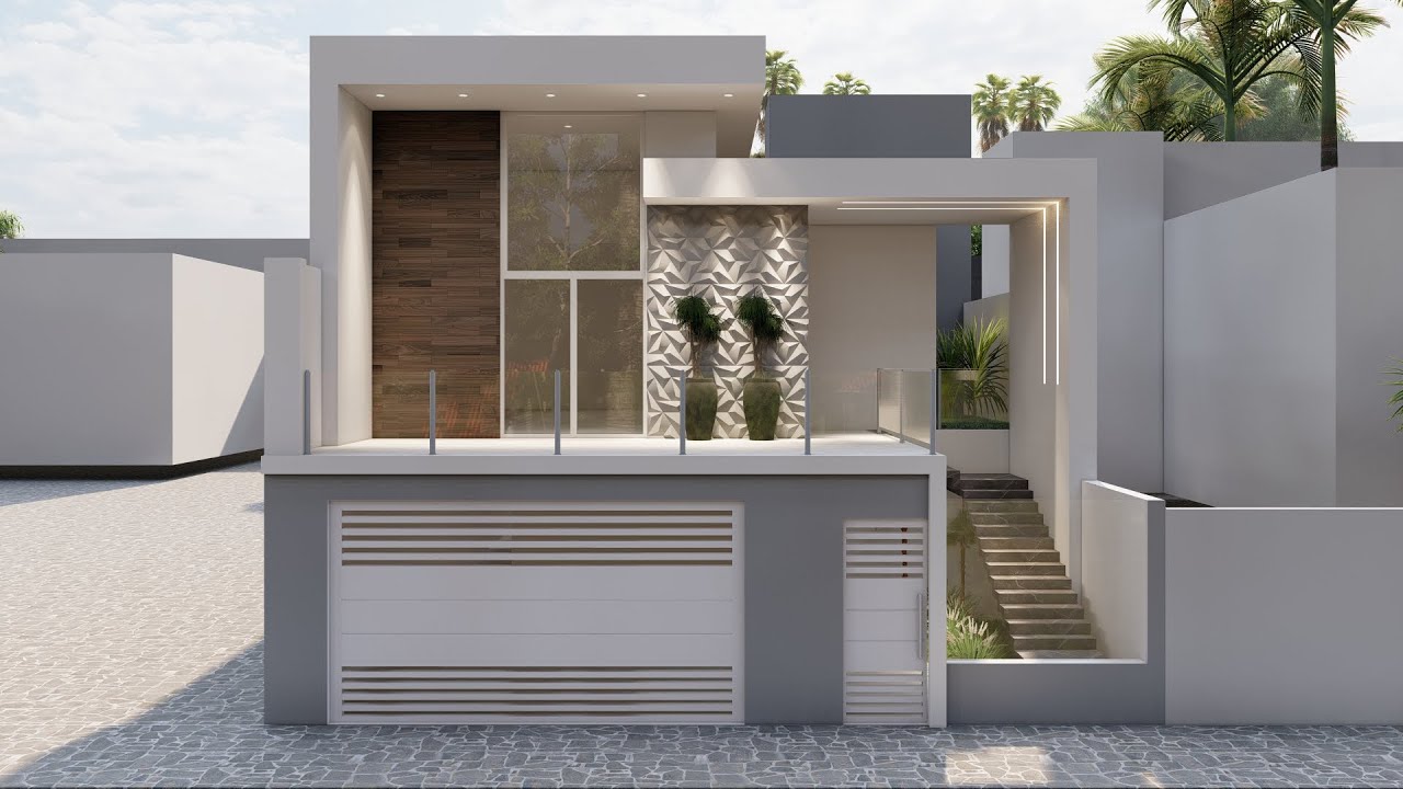 PLANTA 141 -  PROJETO DE CASA MODERNA EM TERRENO EM ACLIVE