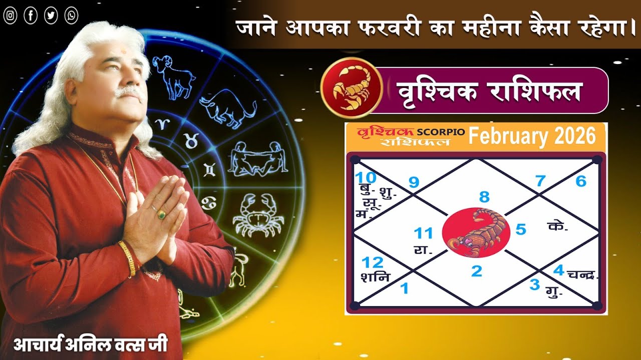 वृश्चिक (Vrishchik) राशिफल फरवरी 2026 | Scorpio horoscope February 2026 | आचार्य अनिल वत्स जी |