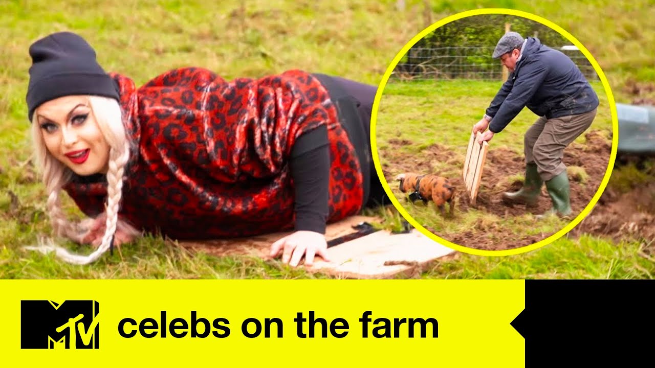 Cheryl Takes A Muddy Tumble During The Celebs' Pig Herding Test | Celebs On The Farm