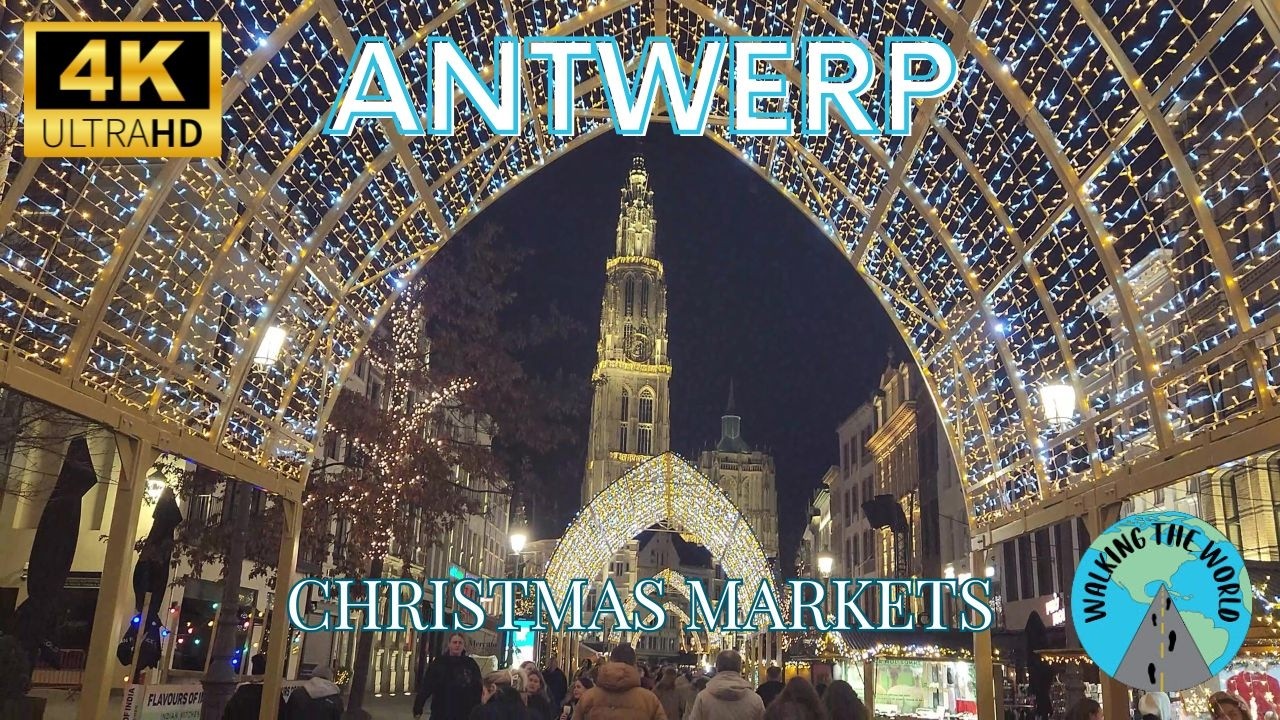 Kerstmarkten van Antwerpen 4k wandeltocht video december in Antwerpen Belgi&euml;