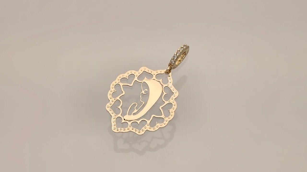 Medalik złoty Matka Boska z cyrkoniami diamentowany polerowany 14k 585