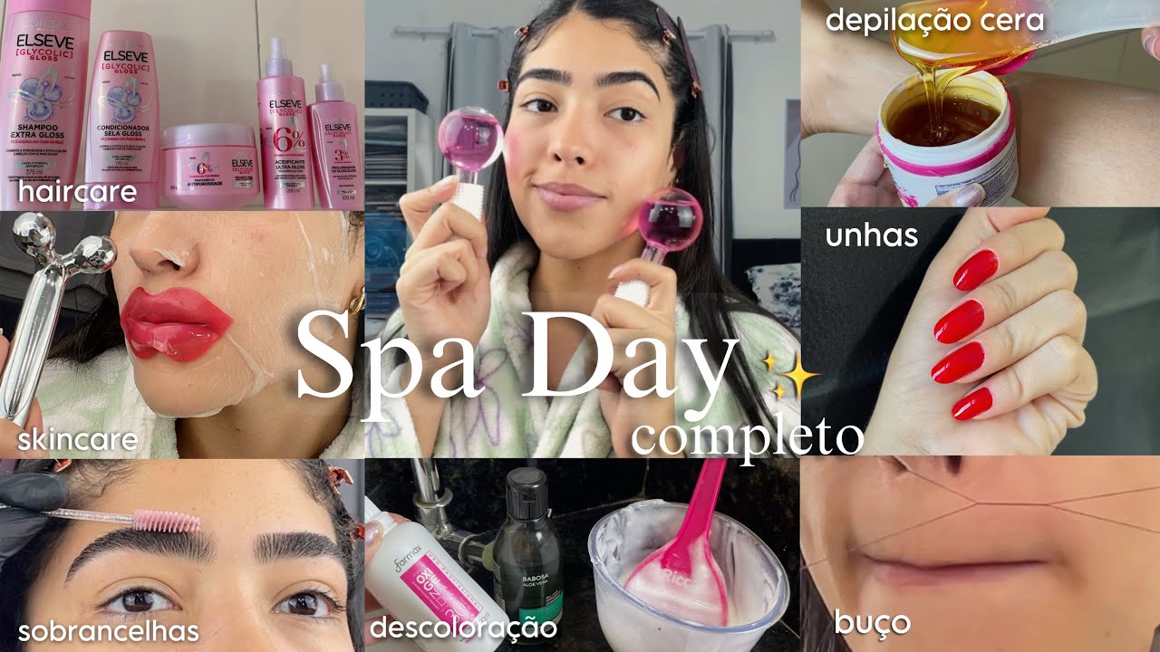 SPA DAY *em casa* ✨ - depilação com cera, sobrancelhas, unhas, skincare, linha glycolic gloss +