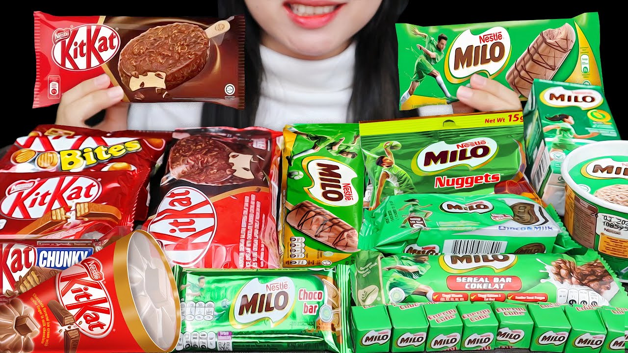 KITKAT VS MILO BATTLE ASMR 🍫 KITKAT BAR, MILO ICE CREAM, KITKAT BITES, MILO NUGGETS, CUBES, CHUNKY
