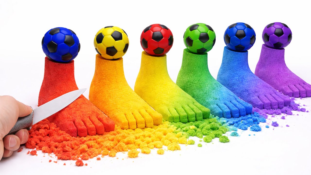 Satisfying Video | DIY How To Make Rainbow Foot With Kinetic Sand and Stress Balls Cutting ASMR