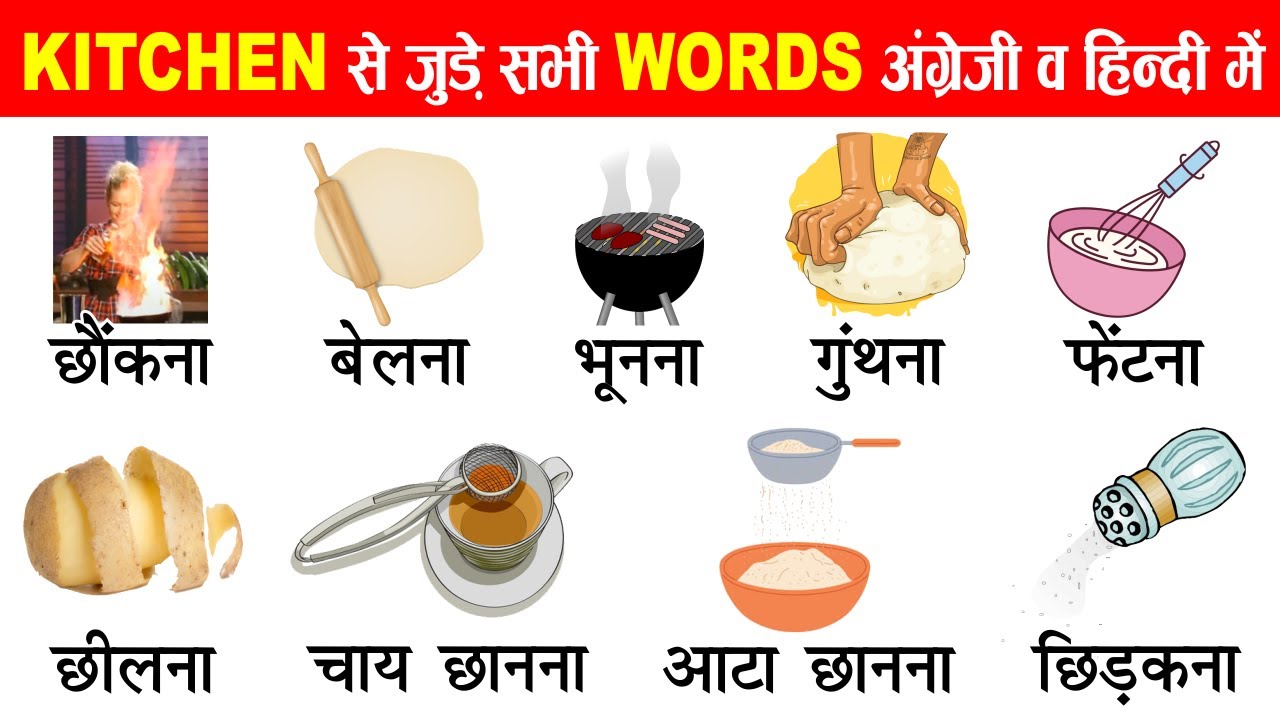 Kitchen Words in English and Hindi With Pictures | Kitchen English Vocabulary | Word Meaning