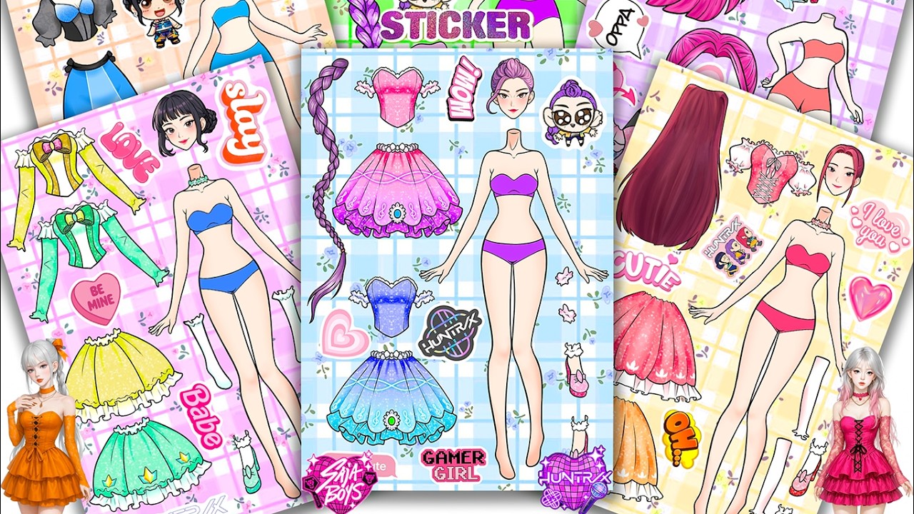 Oddly Satisfying ASMR Sticker Book Huntrix Idol Gamer Girl & Ruffle Princess Style! 💖 Paper DIY #232