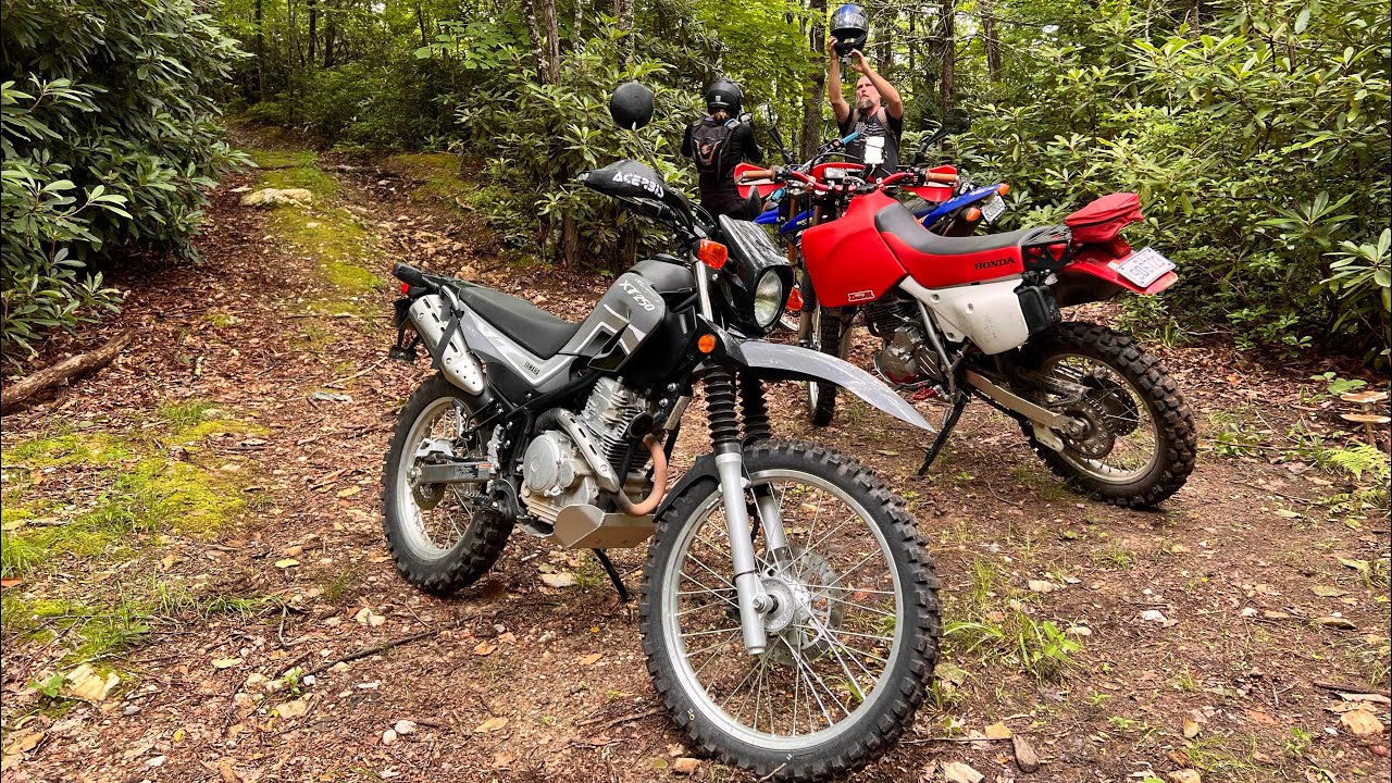 Adventure riding the Yamaha XT250 in the high mountains of North Carolina.