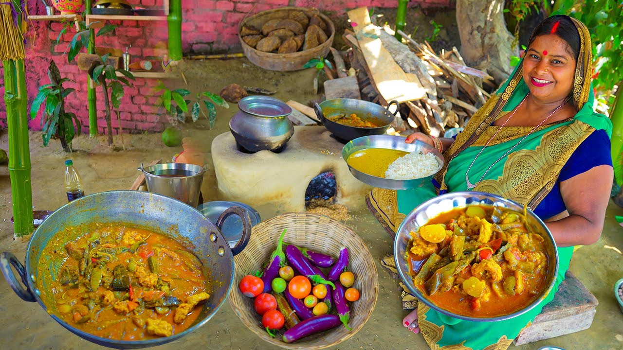 बिहारी आलू बैगन अदौरी की सब्जी और दाल भात सिंपल वेज थाली कैसे बनाये baigan adauri ki sabji