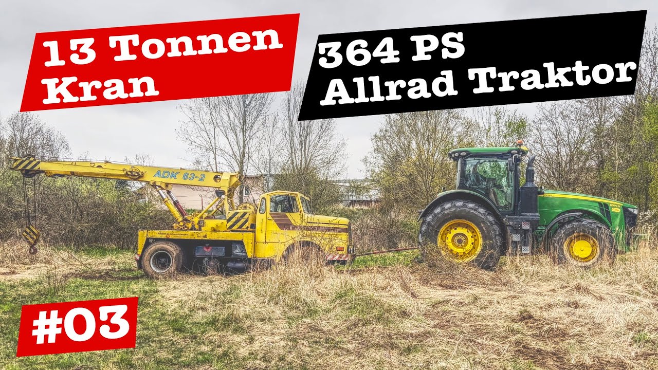 Bergung eines 13 Tonnen Mobilkran mit John Deere Traktor Teil 3