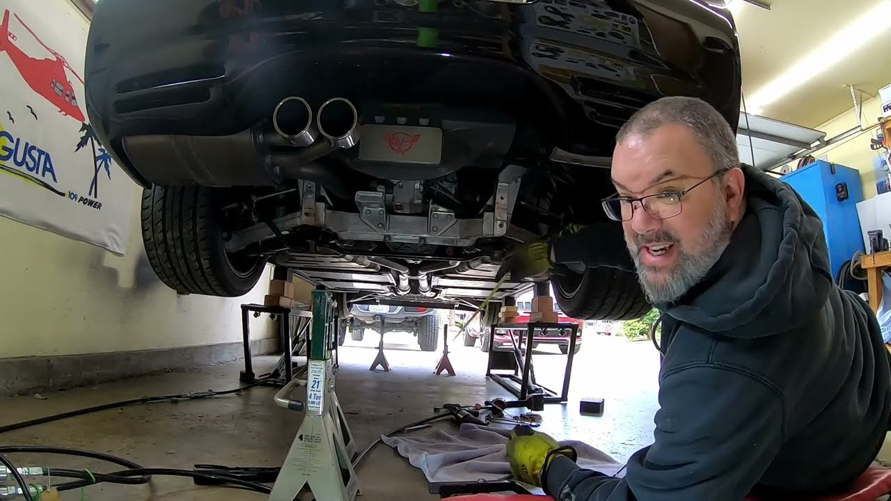 How High to Jack Up C5 Corvette to Remove Titanium Mufflers Without Cutting Them. Axleback Install