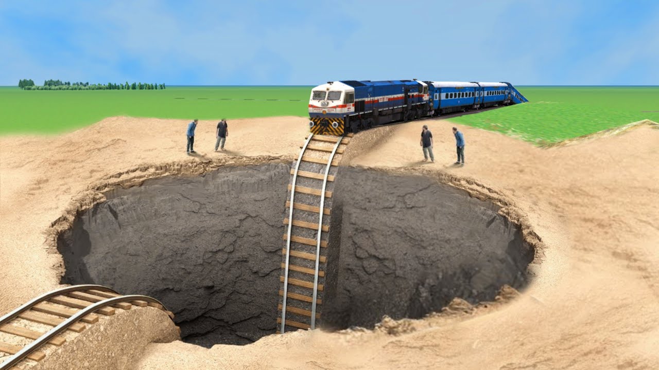 Trains vs Giant Pit - BeamNG.Drive | Train Accidents