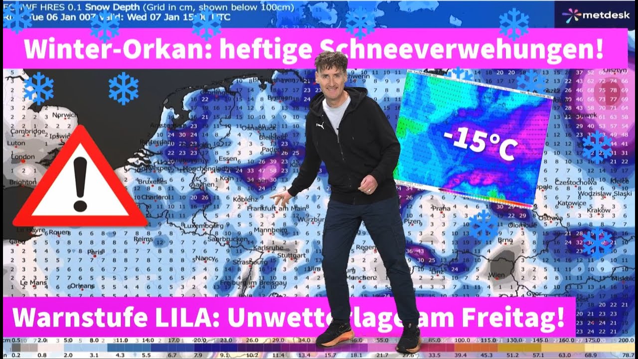 Unwetterwarnung vor Starkschneefall und Verwehungen! Wetter wie bei einem Blizzard! Eisregen m&ouml;glich