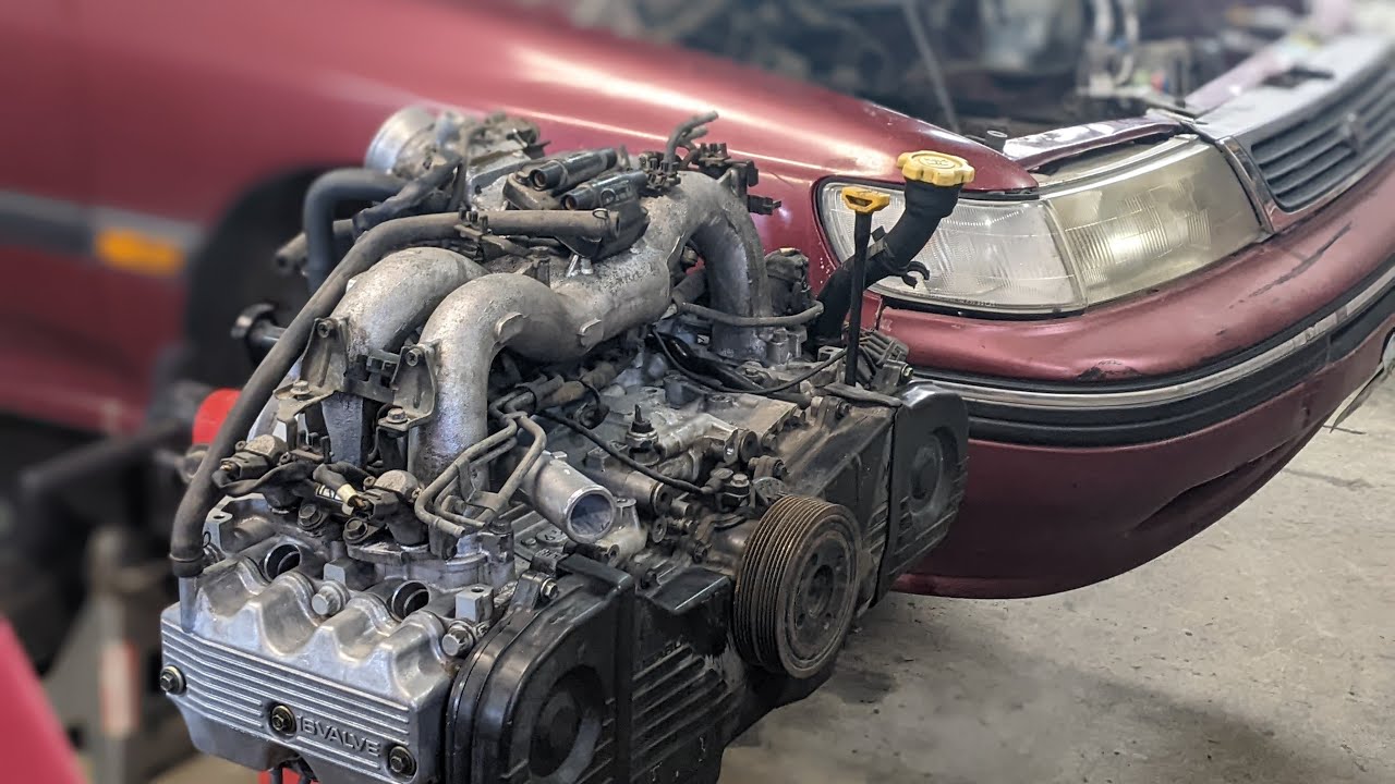 Legacy EJ22 engine Install with automatic transmission (Time lapse)