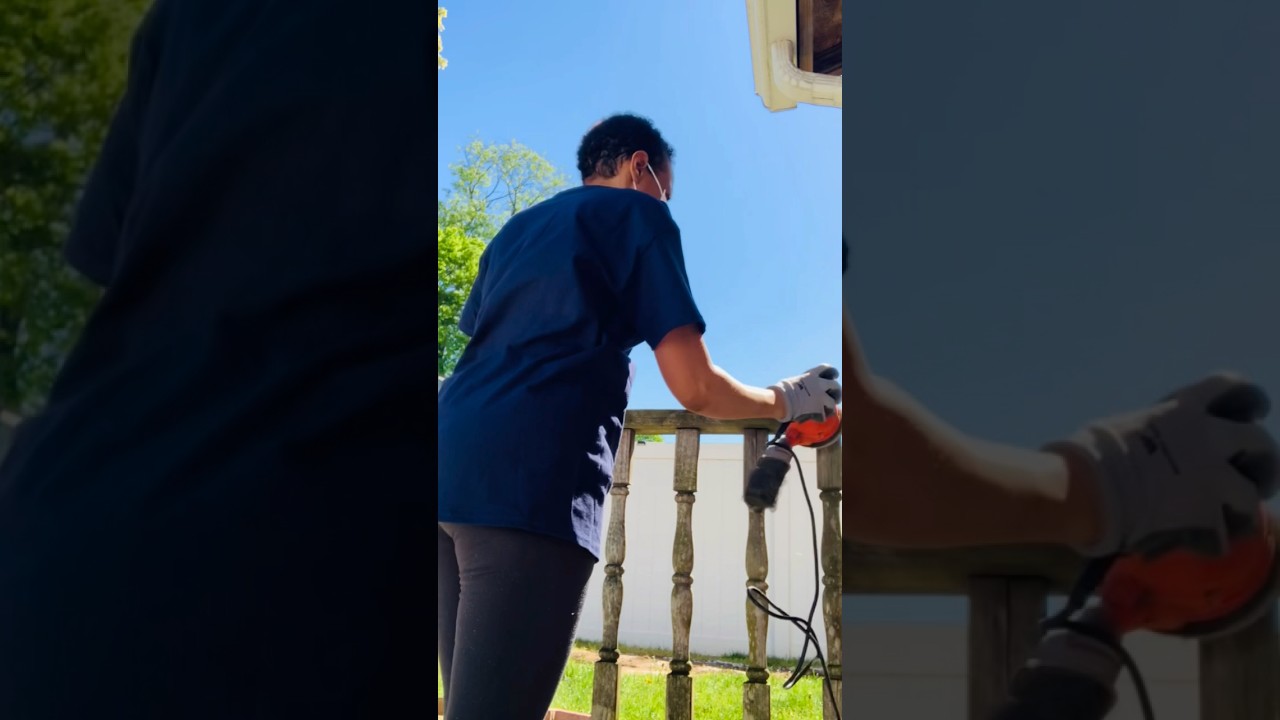 DIY Staining my outdoor stairs railing in Black 