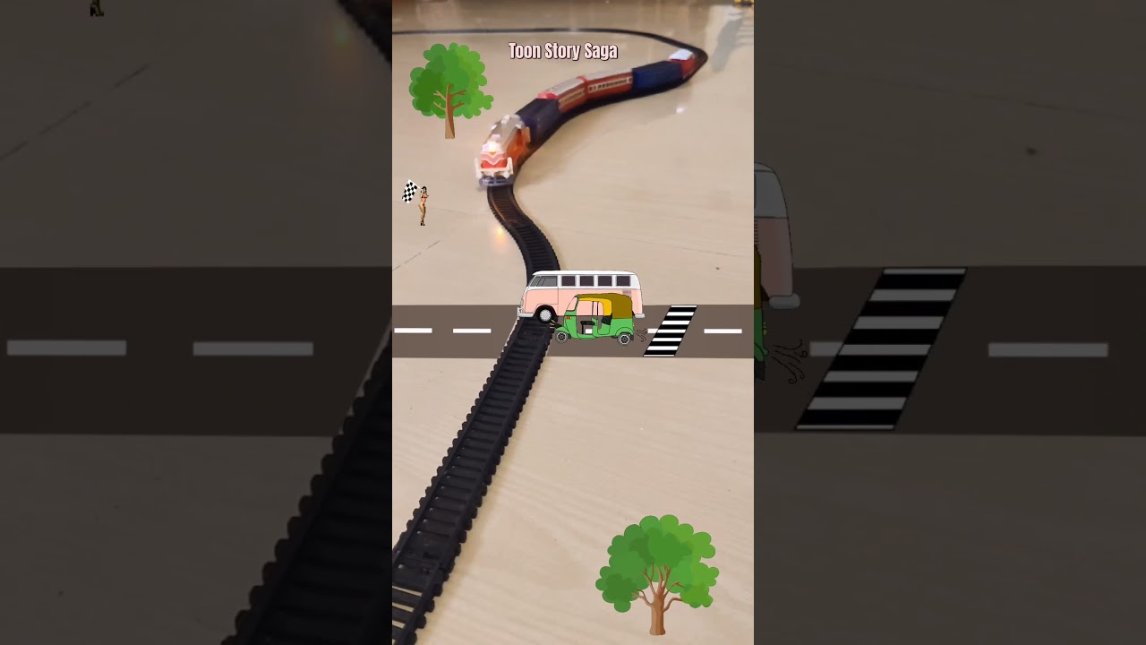 Autobus | Autorickshaw Bus Merge | Bus Video | Tuk tuk Video | Rickshaw | Railway Crossing Train