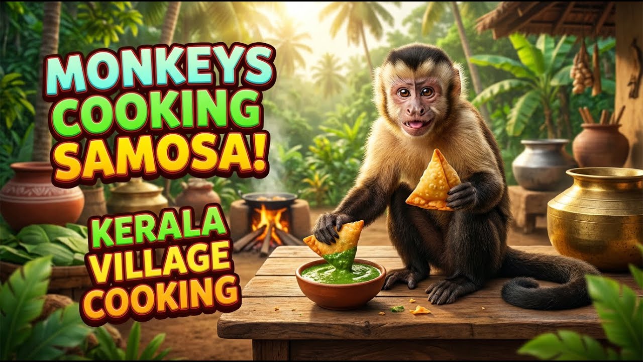 Monkeys Making Traditional Samosa and Green Chutney in Kerala Village 🍽️🐒 (Epic Cooking Shorts)