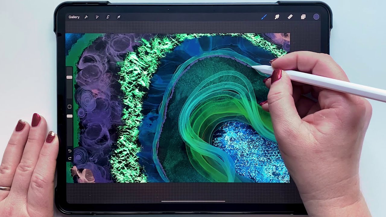 Painting a Geode in Procreate | Digital Alcohol Ink | Foil and Glitter | Drawing a Crystal Gemstone
