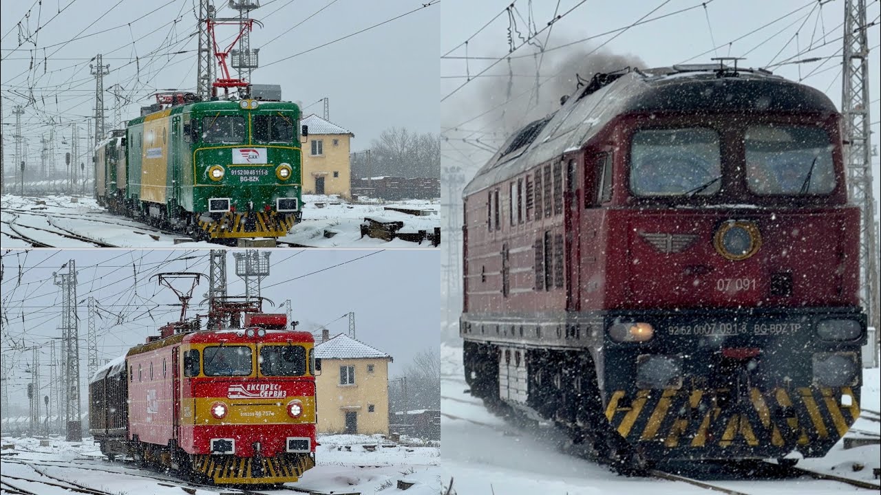 [4K] Три зимни влака заминават от Русе Разпределителна / Three winter trains depart from Ruse