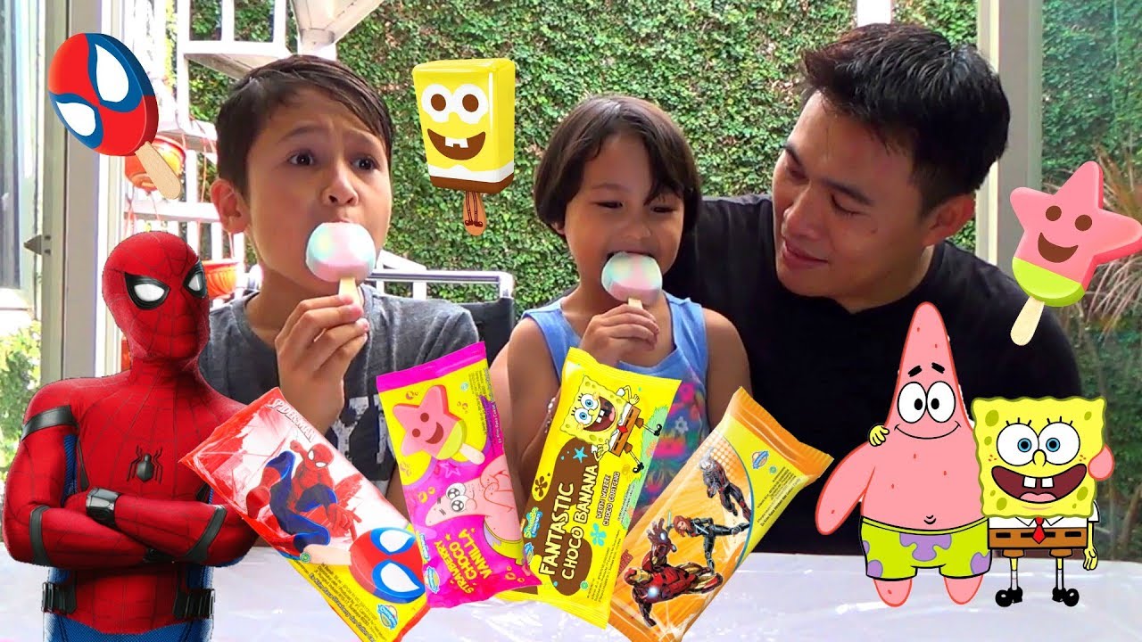 Review Es Krim Karakter SpongeBob Patrick + Spiderman - Superhero Avengers Ice Cream