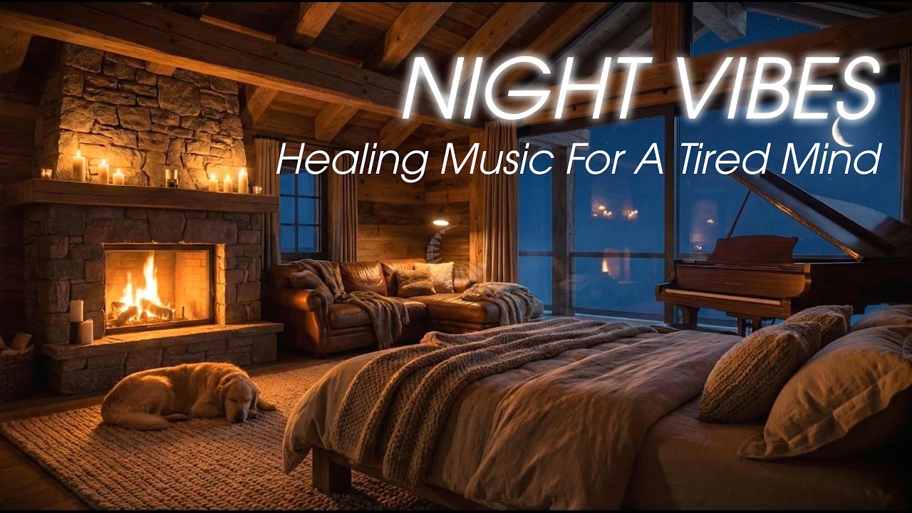 Cozy Cabin Night with Fireplace Sounds & Moonlight Piano | Deep Sleep & Relaxation