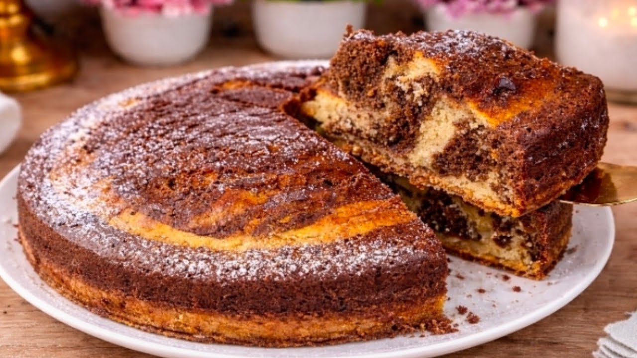 Cinnamon Cocoa Marble Cake 🍰 كيكة يومية رخامية خفيفة لذيذة جدا بمذاق القرفة بحجم عائلي تستحق التجربة