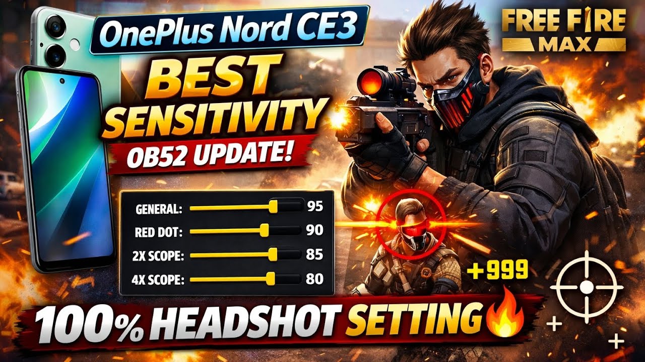 OnePlus Nord CE3 Best Sensitivity OB52 Update | Free Fire MAX 100% Headshot Setting 🔥
