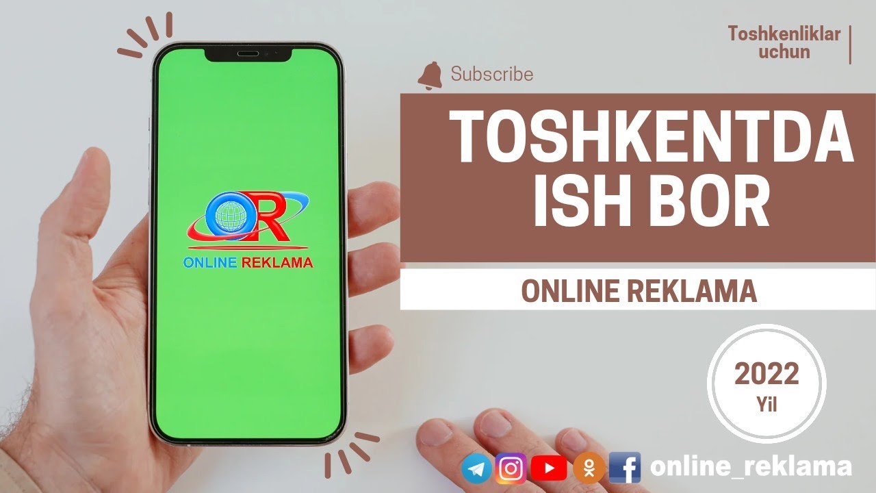 Toshkent city ish bor. | Тошкент шахрида иш бор | ONLINE REKLAMA